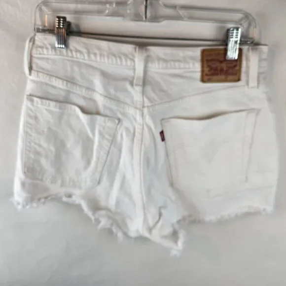 Levi’s 501 Womens 30 White Denim Shorts High Rise Button Fly Cutoff Distressed - Picture 4 of 9